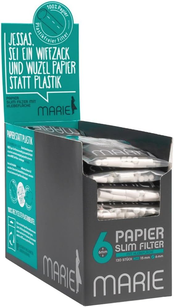 MARIE Papier Slim Filter -  6mm - mit Klebefläche - 20 Beutel a 120 Filter