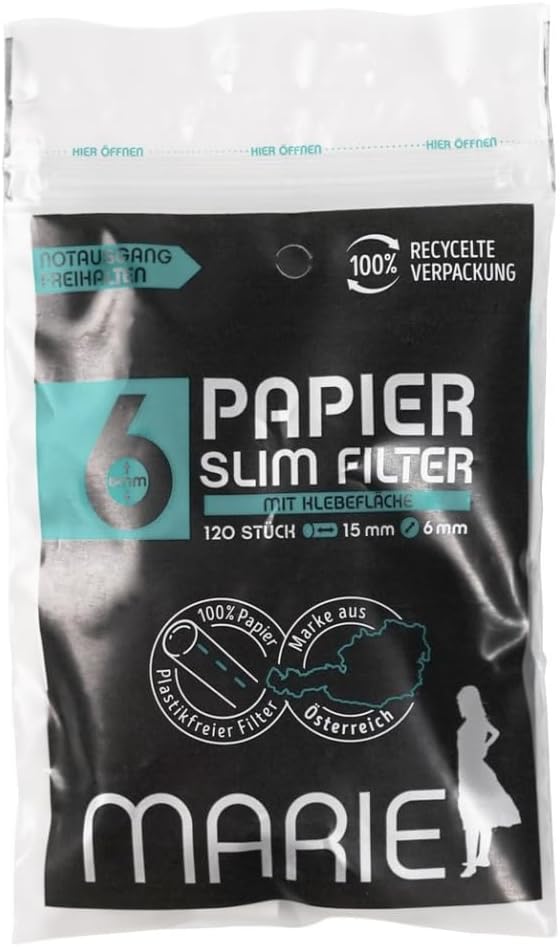 MARIE Papier Slim Filter -  6mm - mit Klebefläche - 20 Beutel a 120 Filter