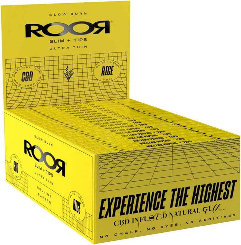 Roor - Ultra Thin King Size plus Tips - Rice Paper - Slow Burning - 32 x 32