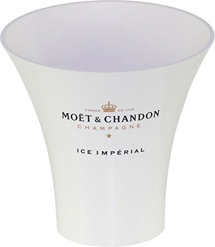 Moët & Chandon Ice Impérial Champagner Flaschenkühler Trendy (weiss mit schwarz/gold Aufdruck) Eiswürfel Behälter für 0.75 l oder 1.5 l Flasche inkl. 10 Untersetzer
