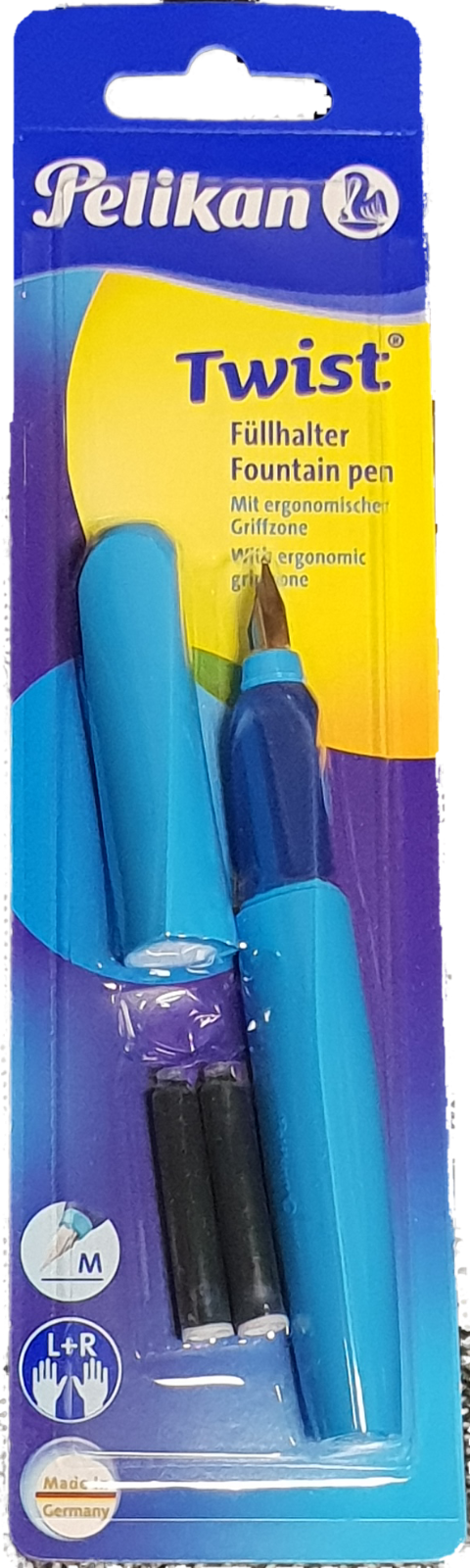Pelikan Füller 923441 TWIST Füllhalter blau + 2 Tintenpatronen