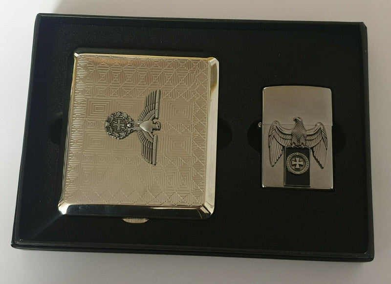 ZIPPO Feuerzeug Reichsadler Emblem Eisernes Kreuz + Zigarettenetui + Geschenkset