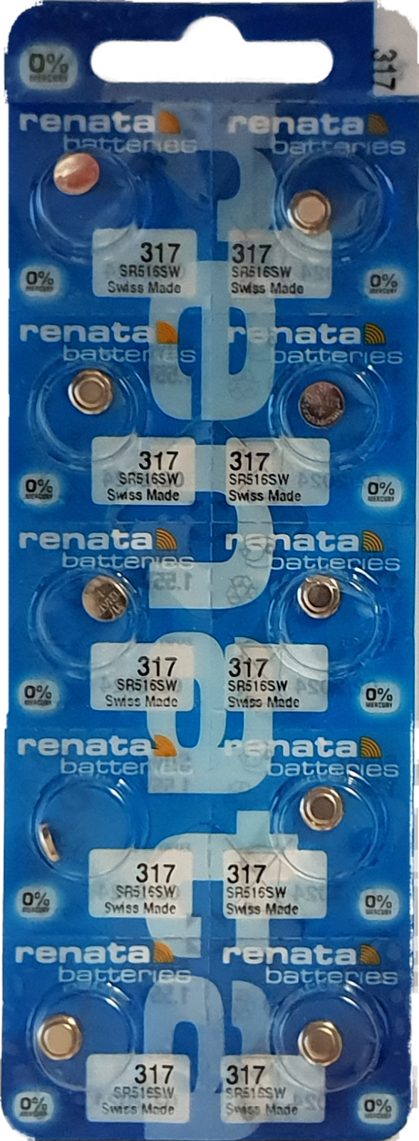 10 x RENATA Uhrenbatterie 317 für Armbanduhr Knopfzelle SR 516 V317 SR516SW