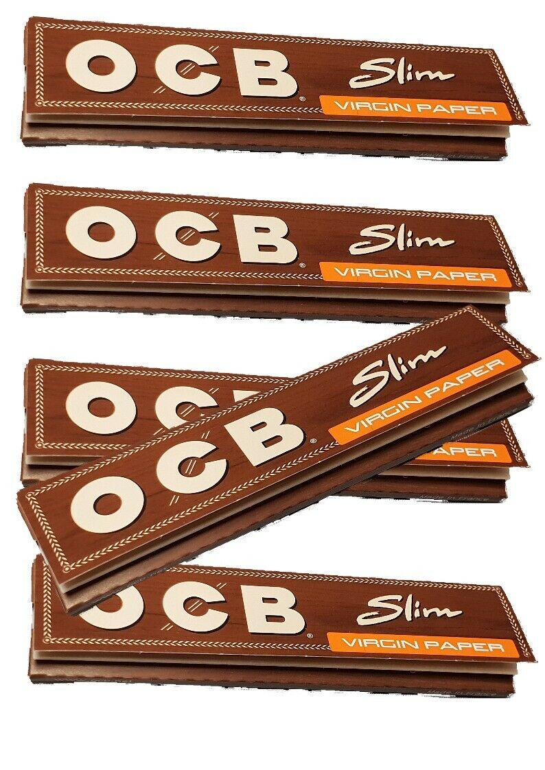 5 x OCB braun Virgin unbleached Kingsize Slim je 32 Blättchen lang ungebleicht