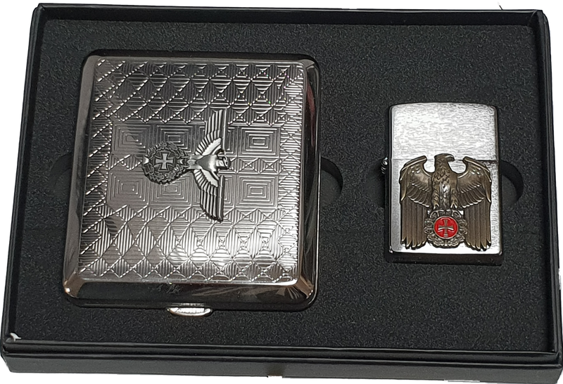 ZIPPO Feuerzeug Reichsadler Emblem Eisernes Kreuz + Zigarettenetui + Geschenkset