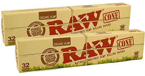 RAW 18431 Organic Pre-Rolled Cones King Size-2 x 32 Stück-109 mm-Basic64, Papier