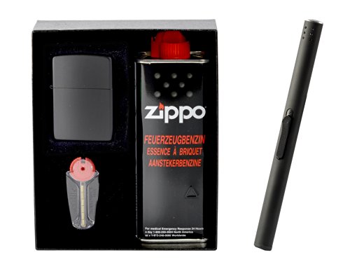 Zippo black matte im Geschenkset inkl. Stabfeuerzeug