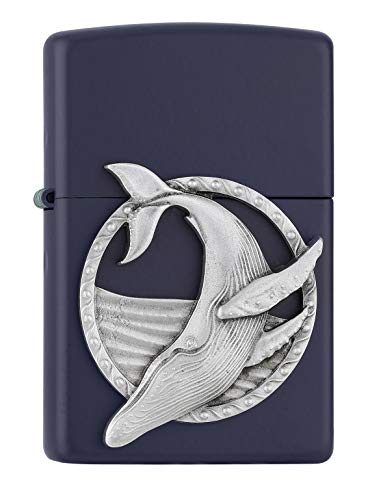 ZIPPO  Sturmfeuerzeug, Blue Whale, Emblem Attached, Navy Blue Matte, nachfüllbar, in hochwertiger Geschenkbox