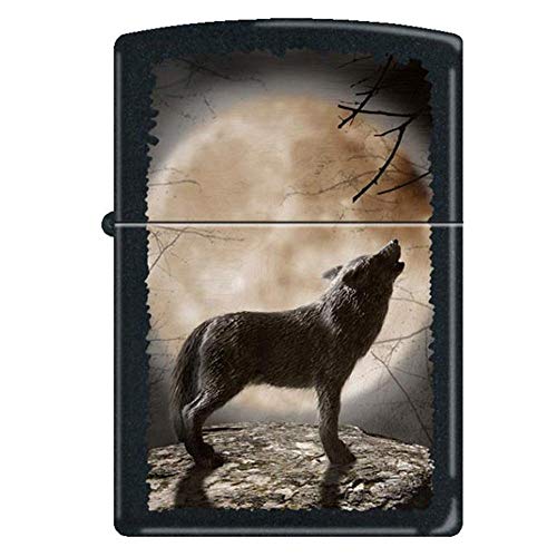 Zippo Feuerzeug 60001355 Wolf Howling to The Moon Benzinfeuerzeug, Messing, Black Matte, 1 x 3,5 x 5,5 cm