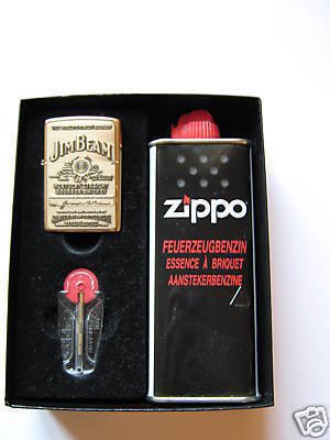Zippo Feuerzeug Jim Beam Label brass Geschenk-Set