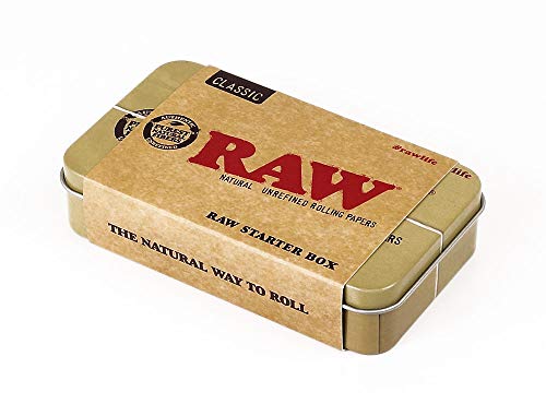 RAW Starter Box, 3x Blättchen + 3x Tips + 1x Hemp Wick in einer stylischen RAW Metallbox 3 Boxen