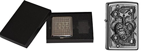 Zippo STEAM Punk Heart im Zigaretten Etui Geschenk Cigarette Case Gift Set Sturmfeuerzeug, Chrom, Silber, 15 x 10 x 5 cm