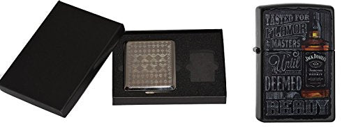 Zippo Jack DANIELS-218 Black Matte-im Zigaretten Etui Geschenk Cigarette Case Gift Set Sturmfeuerzeug, Chrom, Silber, 15 x 10 x 5 cm