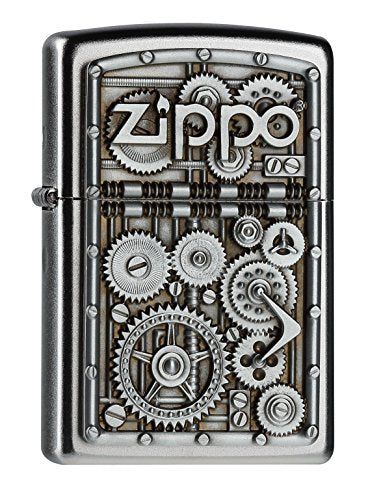 Zippo 2004497 Gear Wheels Feuerzeug, Messing, Edelstahloptik, 1 x 3,5 x 5,5 cm