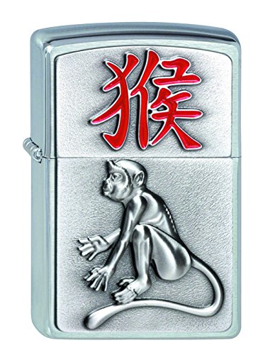 Zippo Feuerzeug 2002456 2004 Year of The Monkey Benzinfeuerzeug, Messing, Satin Chrome, 1 x 3,5 x 5,5 cm