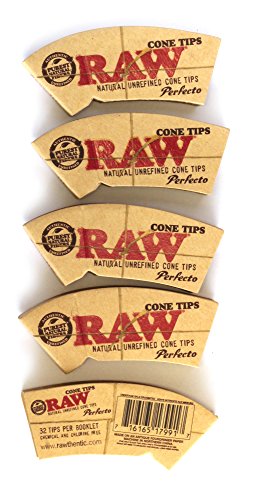 5 x RAW Natural Rolling Cone TIPS - 32 tips per booklet (total 160 tips) by RAW