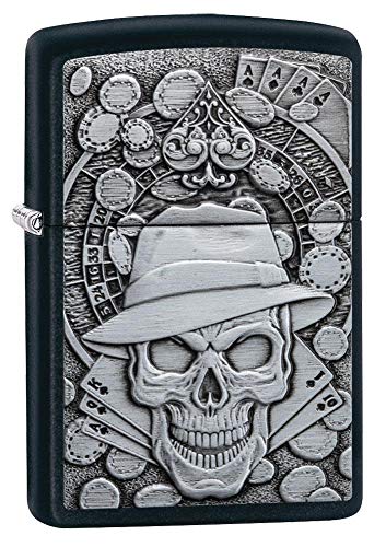 Zippo Unisex Emblem Pocket Lighter Feuerzeug, Black Matte Gambling Skull, EinheitsgrÃ¶Ãe