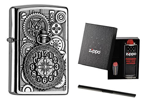 Zippo Pocket Watch 2004742 im Zippo Geschenkset + Stabfeuerzeug
