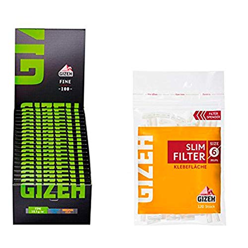 Set Gizeh 20x Gizeh Slimfilter plus 20x Gizeh Black Fine Zigarettenpapier Slim Filter Papers kurz