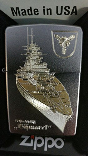 Zippo Schlachtschiff Bismarck - Satin Finish - Diamantgravur Sturmfeuerzeug, Chrom, Silber, 5.8 x 3.8 x 1.8 cm