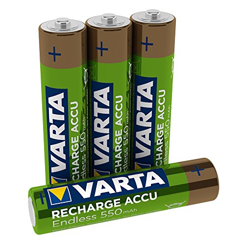 VARTA Recharge Accu Endless Energy AAA Micro Ni-Mh Akku 4er Pack 550 mAh - bis zu 3500 Ladezyklen, geringe Selbstentladung, vorgeladen und Ready2Use - wiederaufladbar ohne Memory Effekt