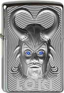 Zippo Loki 3D Emblem-with Blue Svarowski Element-Chrome Brushed-Platin-Finish, handgebürstet, schutzlackiert Sturmfeuerzeug, Silber, 6 x 4 x 2 cm