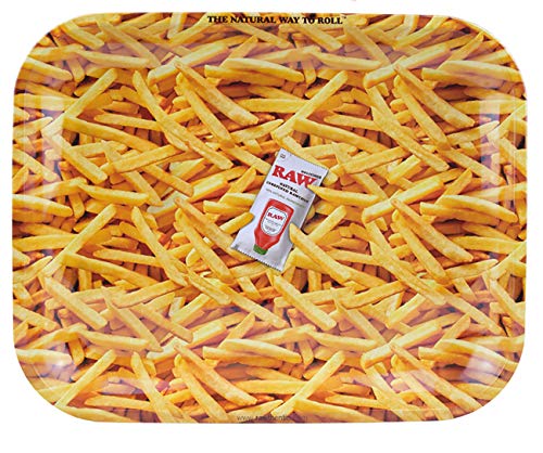 RAW Rolling Tray Pommes Frites & Ketchup Design  Metalltablett 34 x 28 cm, gelb, M