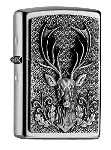 Zippo Deer Emblem - Satin Finish Feuerzeug, Chrom, silber, 5.8 x 3.8 x 2 cm