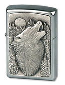 Zippo Howling Wolf Emblem-Chrome Brushed Feuerzeug, schwarz, 5.8 x 3.8 x 1.8 cm