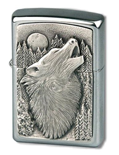 Zippo Howling Wolf Emblem-Chrome Brushed Feuerzeug, schwarz, 5.8 x 3.8 x 1.8 cm