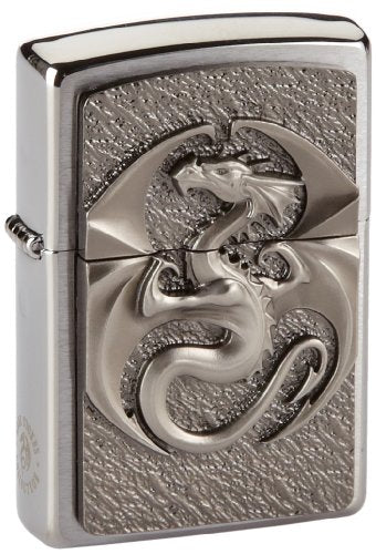 Zippo Feuerzeug 2002545 Dragon 3D Emblem Benzinfeuerzeug, Messing, Brushed Chrome, 1 x 3,5 x 5,5 cm