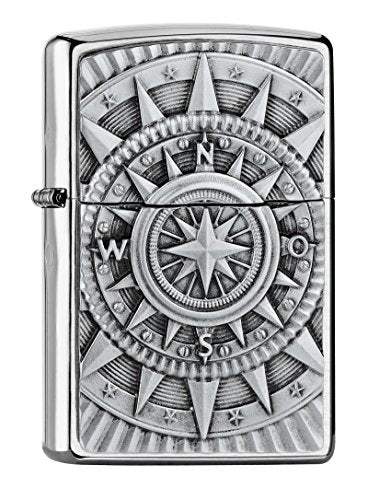 Zippo Kompass Emblem-Chrome Brushed Collection 2018 Sturmfeuerzeug, Silber, 6 x 4 x 2 cm