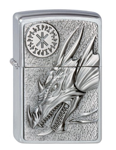 Zippo Feuerzeug 2002726 Dragon mit Amulet Benzinfeuerzeug, Messing, Brushed Chrome, 1 x 3,5 x 5,5 cm