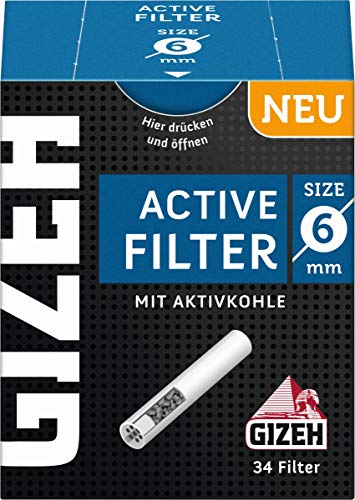 Gizeh Active Tips-Aktivkohlefilter mit Keramikkappen-10 x 34 Filter, Silber, smal