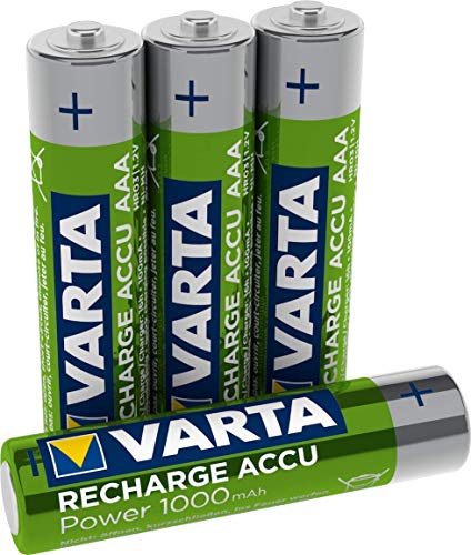 VARTA Rechargeable Accu Ready2Use vorgeladener AAA Micro Ni-Mh Akku (4er Pack, 1000 mAh), wiederaufladbar ohne Memory-Effekt - sofort einsatzbereit