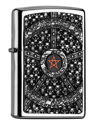 Zippo PL Skull Pentagram Feuerzeug, Messing, Edelstahloptik, 1 x 3,5 x 5,5 cm