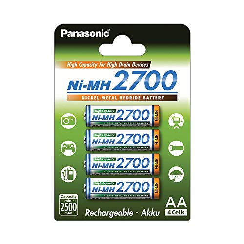 Panasonic High Capacity, Akku Ni-MH 2700, AA Mignon, 4er Pack, min. 2700 mAh, HochkapazitÃ¤ts-Akku mit extrastarker Leistung