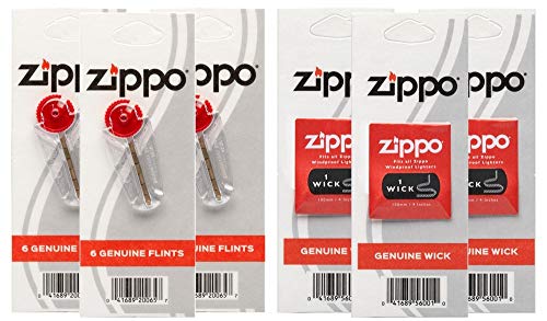 Zippo Docht und Zündstoff für Zippo-Feuerzeuge, je 3 Stück, 6er-Pack