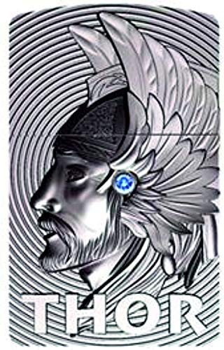 Zippo Thor 3D Emblem-with Blue Svarowski Element-Limited Edition 0001/1000-1000/1000-Chrome Brushed-Platin-Finish, handgebürstet, schutzlackiert Sturmfeuerzeug, Chrom, Silber, 6 x 4 x 2 cm