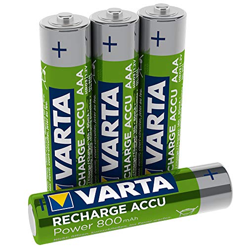 VARTA Rechargeable Accu Ready2Use vorgeladener AAA Micro Ni-Mh Akku (4er Pack, 800mAh), wiederaufladbar ohne Memory-Effekt - sofort einsatzbereit