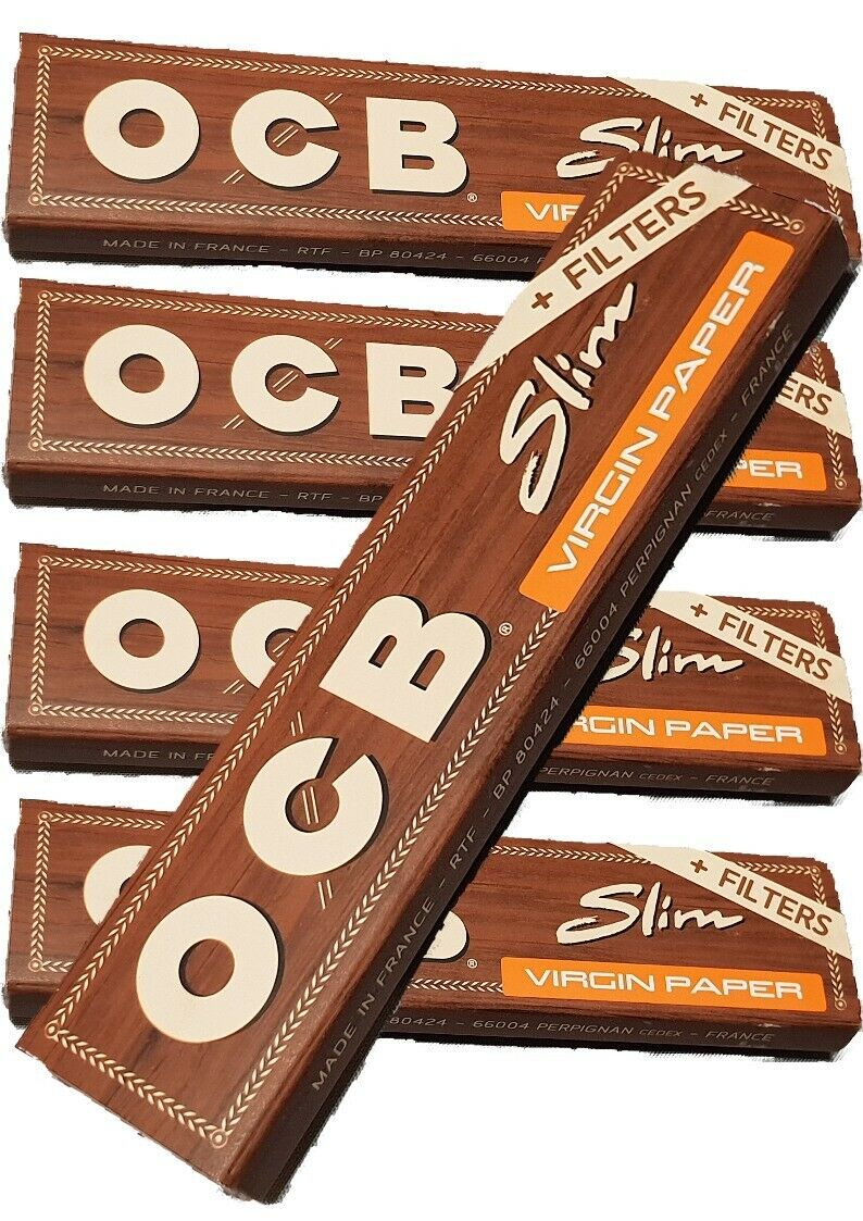 5 x OCB Virgin unbleached Kingsize Slim + Tips je 32 Blättchen lang ungebleicht