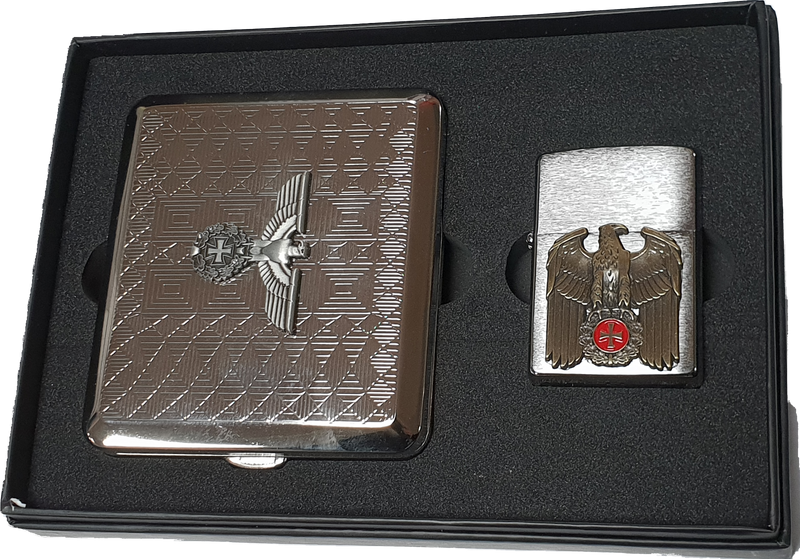 ZIPPO Feuerzeug Reichsadler Emblem Eisernes Kreuz + Zigarettenetui + Geschenkset