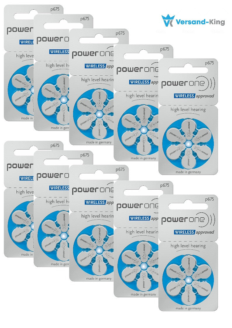 60x Power One P675 Blau Hörgerätebatterien 675