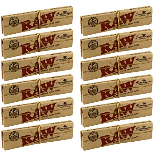 12 x RAW Classic Connoisseur Kingsize Slim Skin Rolling Papers with Roach Tips